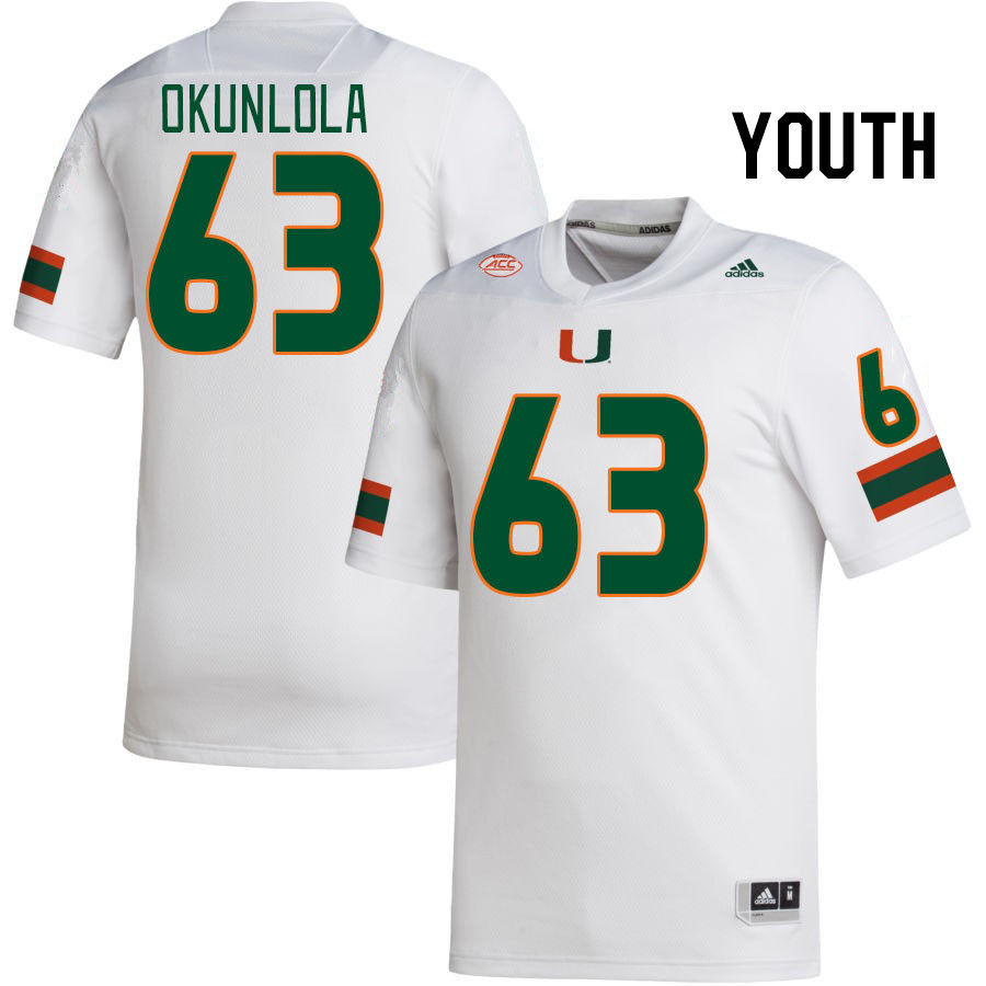 Youth #63 Samson Okunlola Miami Hurricanes College Football Jerseys Stitched-White - Click Image to Close